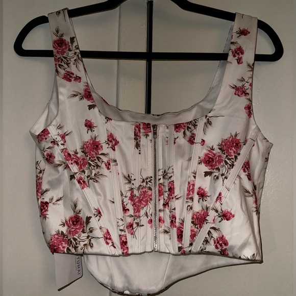 Floral Corset Crop Top Strap Boned Bustier Cute Zip Back Party Bodyshaper - Picture 3 of 4